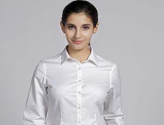 高檔CVC半壓膠免燙女士長(zhǎng)袖襯衫G589F